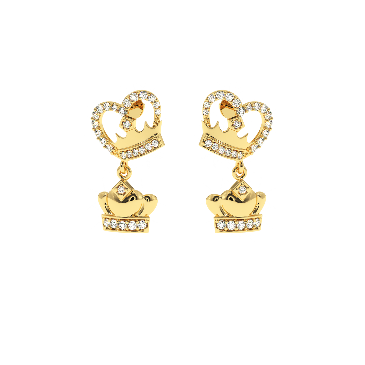 Buy Crown Heart Drop Diamond Earrings 0.44Ct | Solitairekart